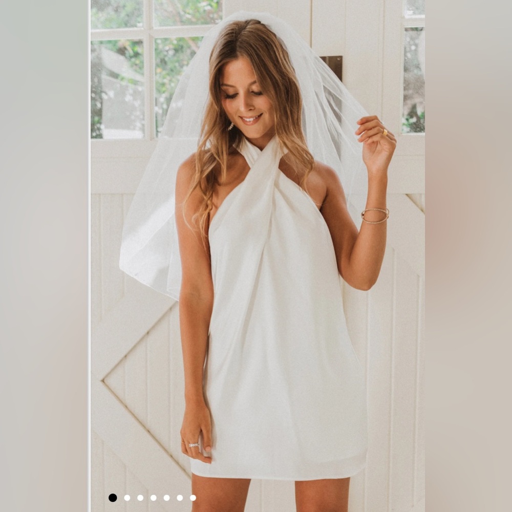 Show Me Your MuMu Jasmine Halter Mini Dress Ivory Luxe Satin White
